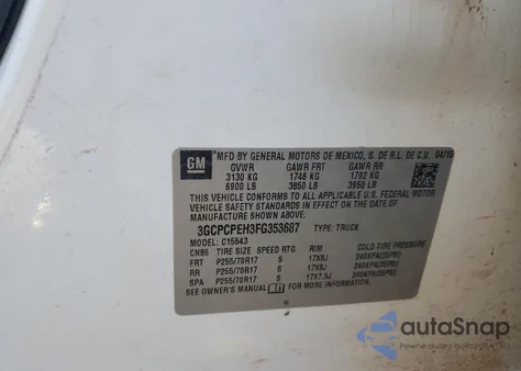 2015 Chevrolet Silverado C1500 из США, поврежденный, VIN 3GCPCPEH3FG353687